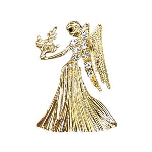 Virgo Brooch with Rhinestones in Gold Tone